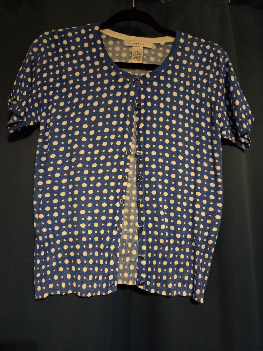 Grace Blue Polka Dot Button-Front Cardigan